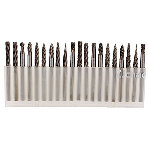 ZJchao 20 Pieces 1/8′ Tungsten Carbide Rotary File Bit for Dremel Tool Set for Wood Carving, Drilling and Cnc Router Engraving