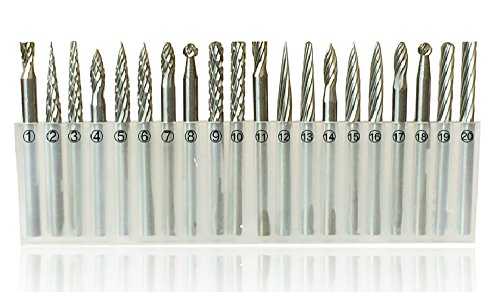 20pcs 3mm Shank Tungsten Steel Solid Carbide Rotary Files Diamond Burrs Set Fits Dremel Tool for Woodworking Drilling Carving Engraving